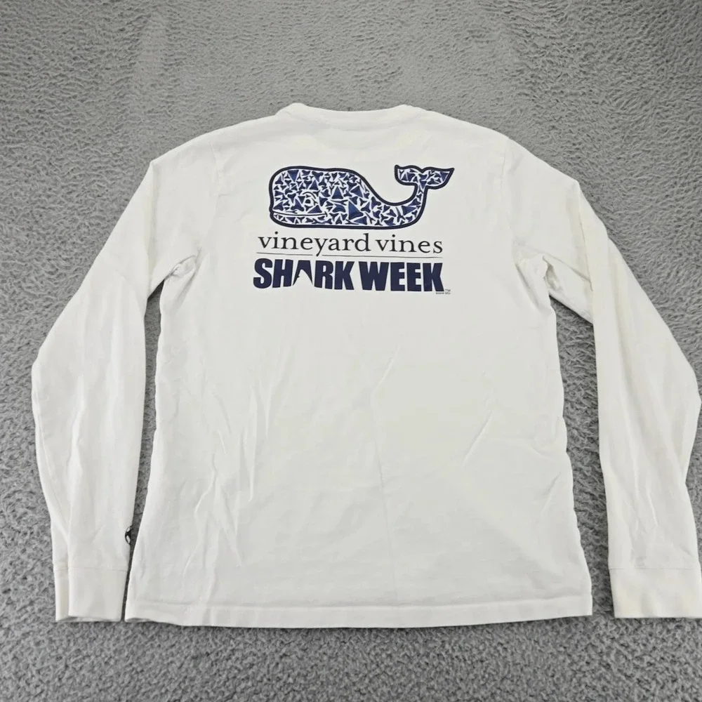 Vineyard Vines Shirt Boys‎ XL White Shark Week Spellout Geometic Whale